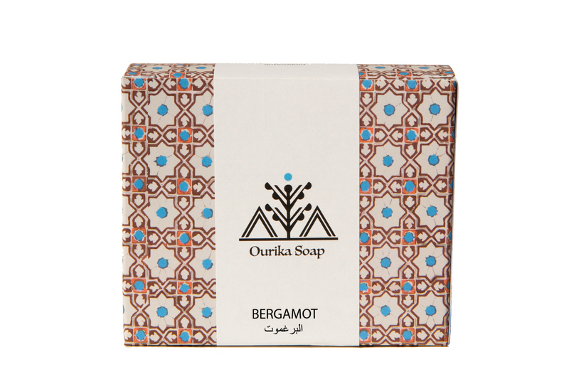 Organic Bergamot Ourika Soap Casablanca bar in Moroccan  Tile Packaging 