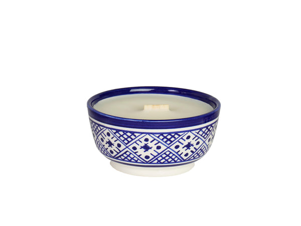 Ceramic Moroccan Candle with wood wick  Eucalyptus Scent