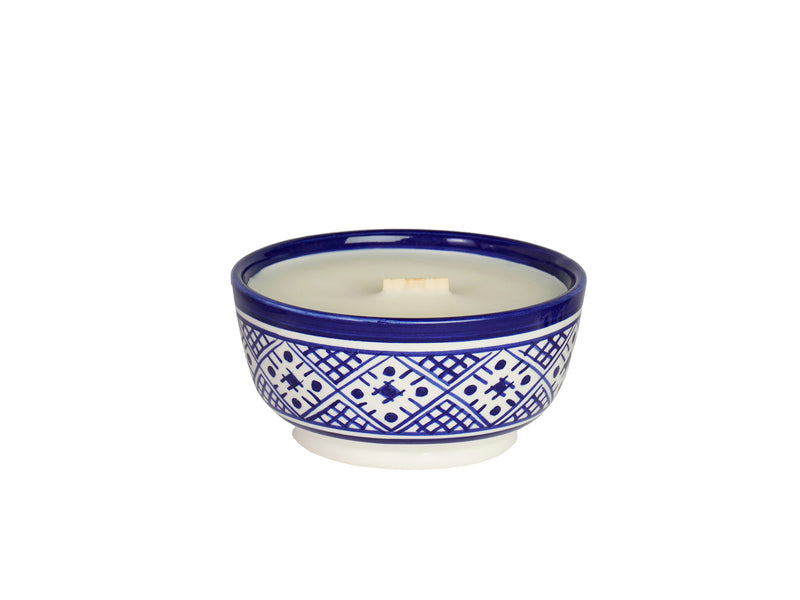 Ceramic Moroccan Candle with wood wick  Eucalyptus Scent