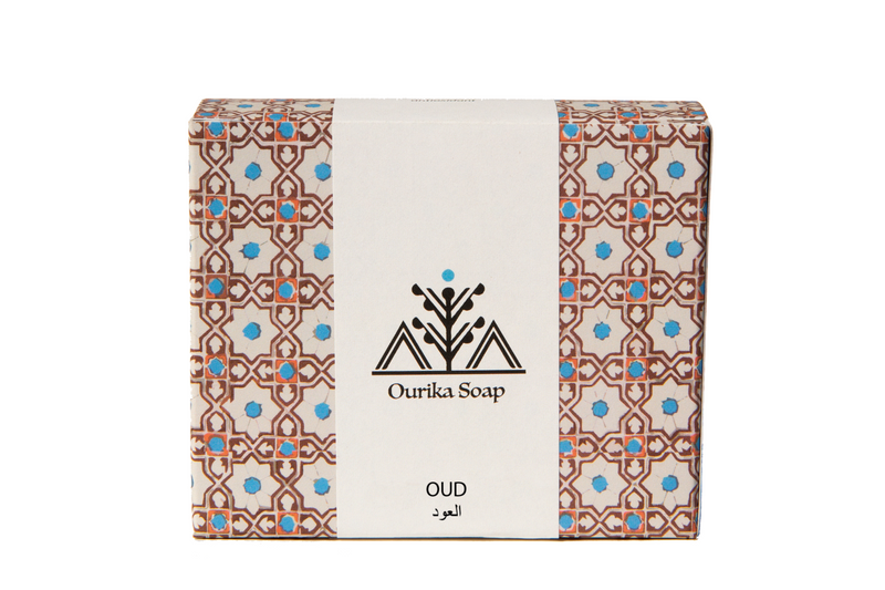 Organic Oud Casablanca Soap Bar in Moroccan tile box